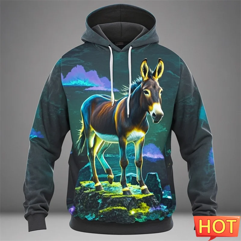 Autumn Vintage 3D Printing Animals Donkey Hoodies For Men Equus Asinus Graphic Hooded Hoody Kid Funny Streetwear Pullover Hoodie