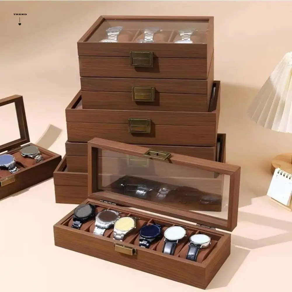 1/2/3/6/10/12 Slots Watch Storage Box Soft Watch Pillow Walnut Wood Watch Display Box Transparent Glass Chinese Style