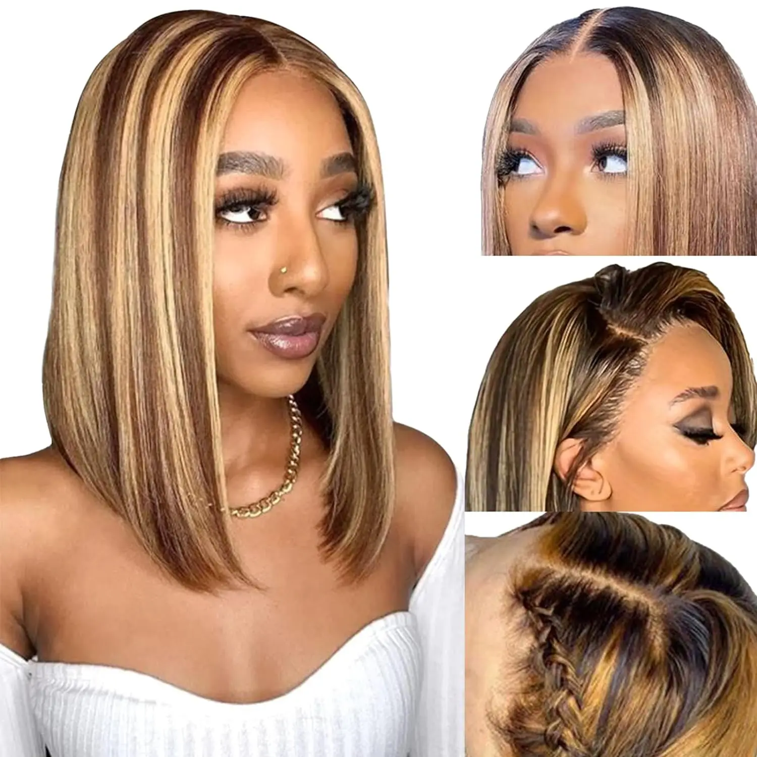 Highlight Lace Front Wig Bob Human Hair 13x4 Straight 180% Density HD Transparent Lace Frontal Wigs bob hair lace front wig