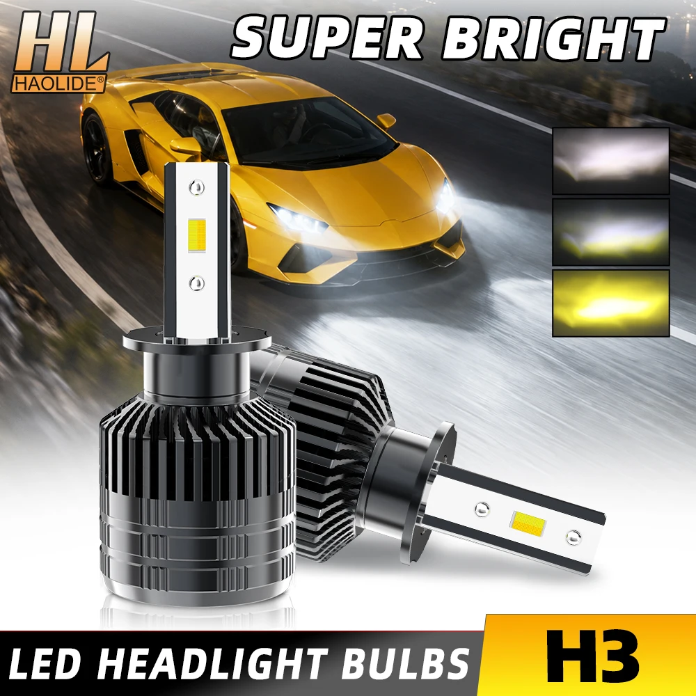 HL Tri Color H3 9006 LED Headlight Bulbs 3000K 4300K 6500K Switchable Car LED Fog Lamp IP68 Super Bright 12V off-road use