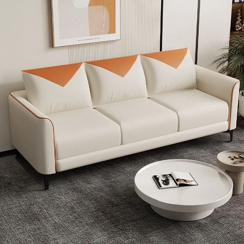 for Small Apartment Tech Cloth Sofa Double Three Seater Living Room Cat Paw Print Simple Modern Internet Celebrity Style