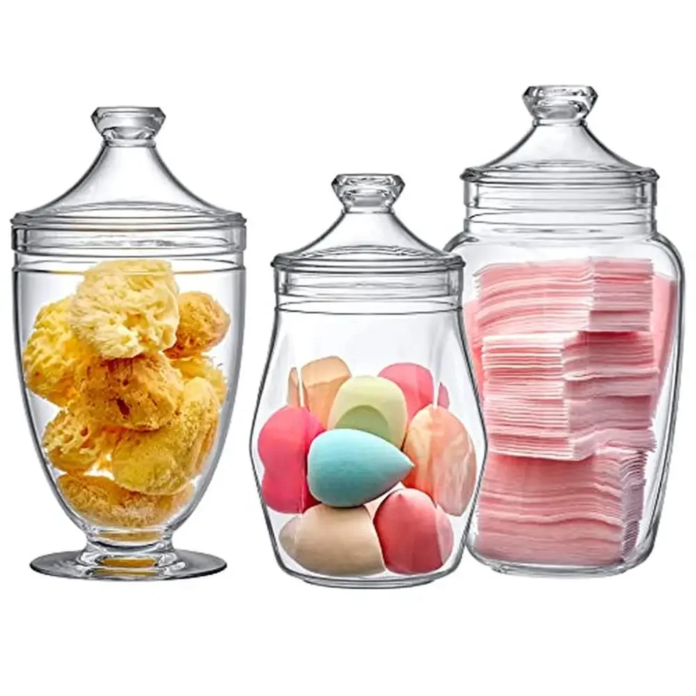 3-Piece Acrylic Apothecary Jars Set Plastic Containers Bathroom Vanity Organizers Wedding Candy Buffet Decor Jar with Lid