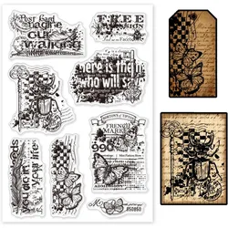1Sheet Retro Keys and Feathers Clear Stamps for Cards Making Vintage Text Background Clear Stamp Seals Transparent Stamps