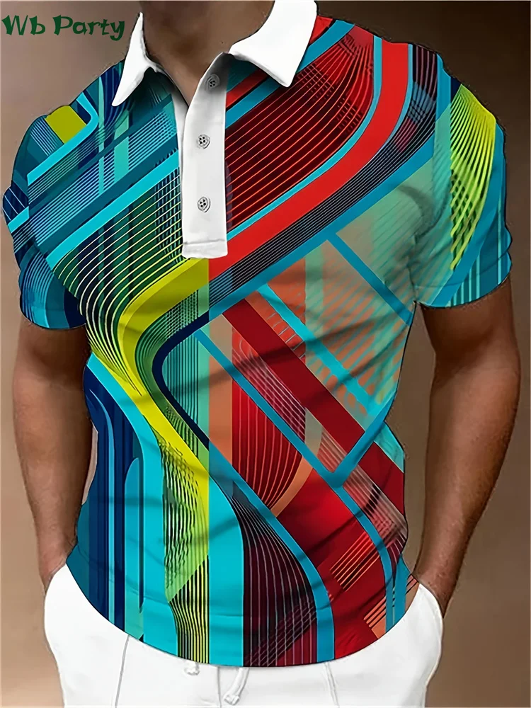 

Men's Shirts Line Print Polo Shirt for Men T-shirts for Men Casual Breathable Men's Clothing Line Mens Clothing Lapel Polo Tops