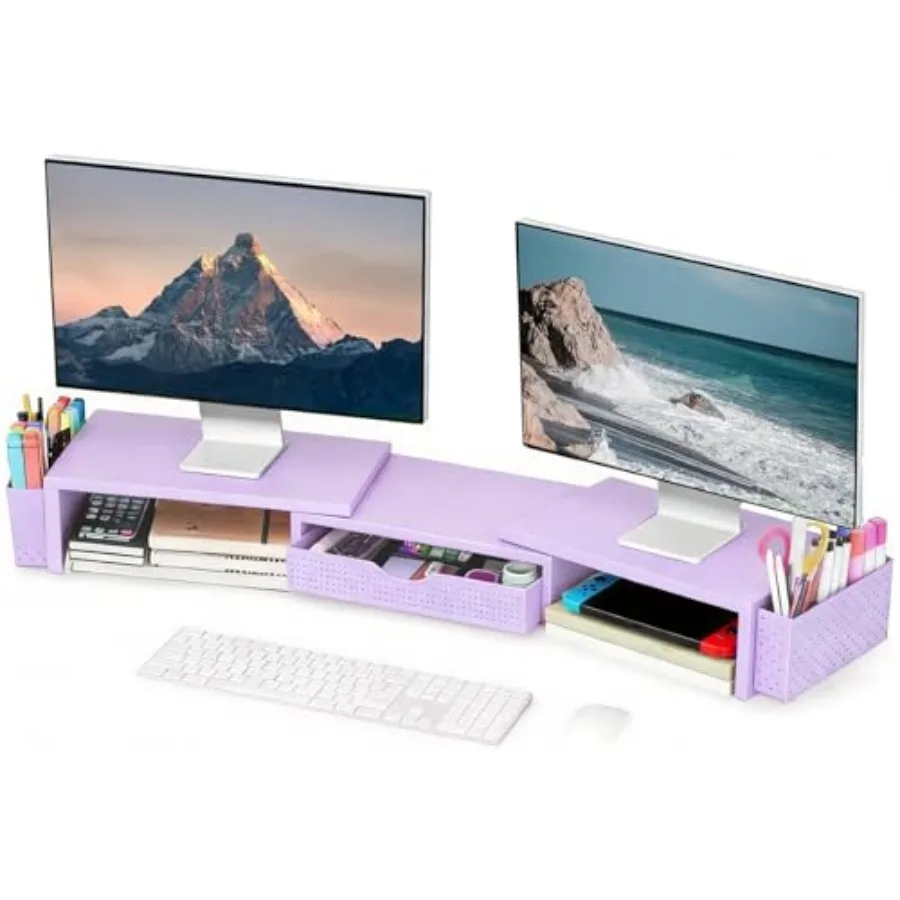 

Metal Desk Organizers and Accessories, Dual Monitor Stand Riser with Drawer and 2 Pen Holders, Desk Accessories and Workspace D