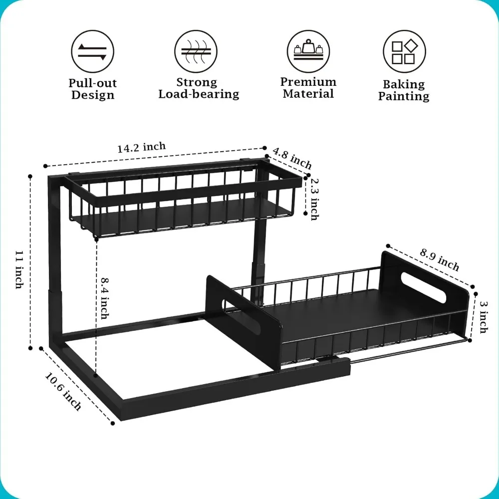 Di bawah wastafel Organizer dan penyimpanan, 2 pak menarik kabinet Organizer geser keluar rak wastafel kabinet rak penyimpanan, di bawah wastafel