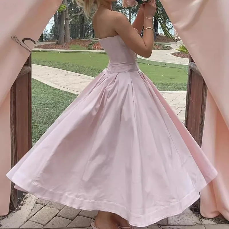 レディーススカート、2026年新作、海外貿易、セクシーなチューブトップ、バックレス、フィッシュボーンガードル、黒のドレス、欧米風ロングドレス