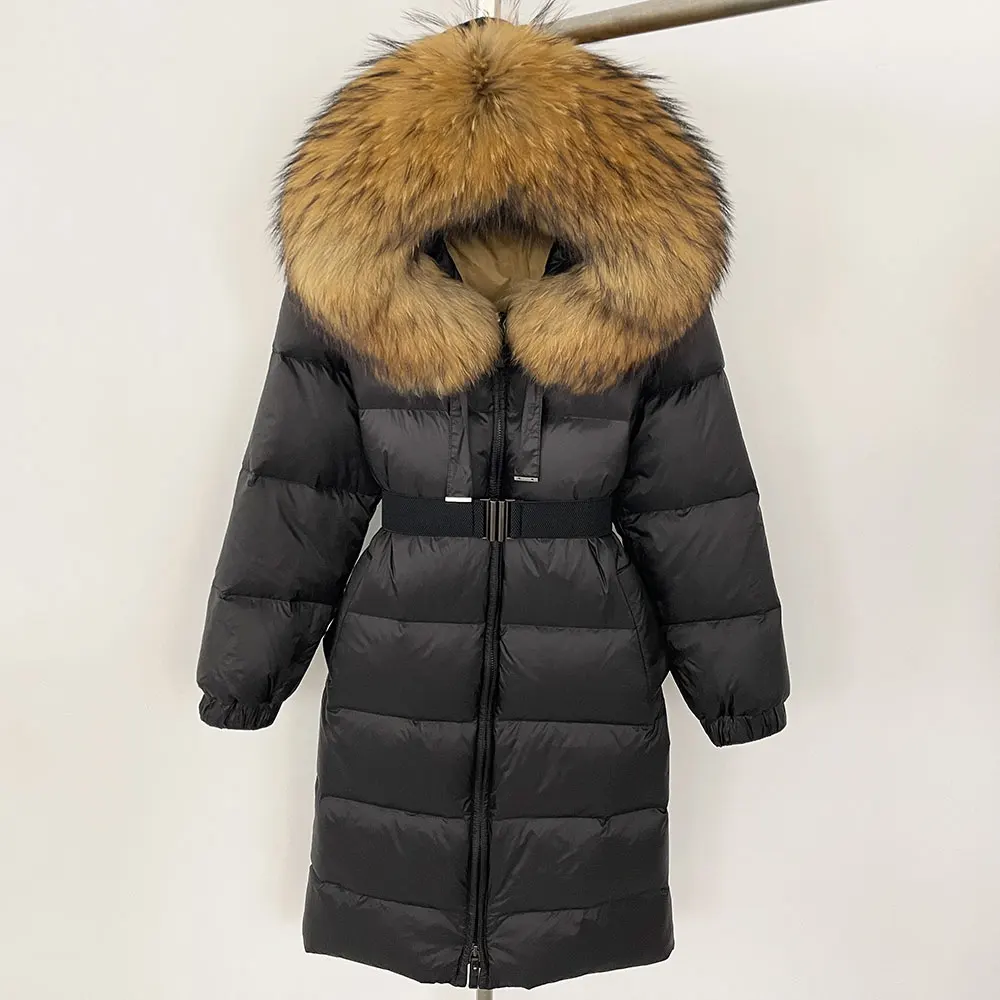 OFTBUY-abrigo de plumón de pato blanco para mujer, chaqueta acolchada de piel de zorro Natural, cálida, 90, invierno, 2024