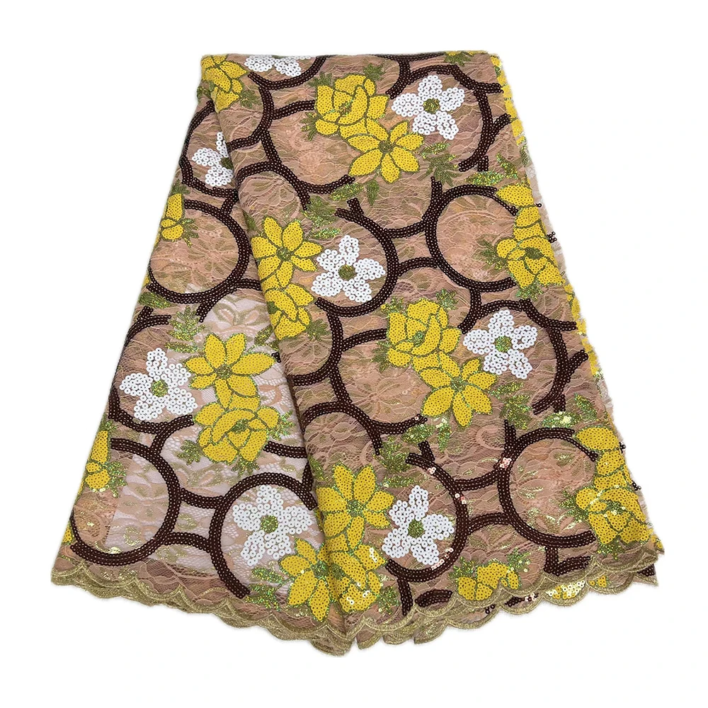 Африканская кружевная сетка с блестками, нигерийская ткань высокого качества, тюль, кружевной материал, женские свадебные платья, кружевная ткань с блестками, 5 ярдов