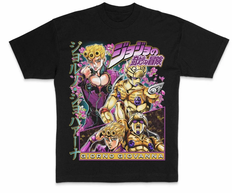 JoJo Golden Wind Giorno Giovanna Retro Anime Graphic T-Shirt Cotton Men Women Vintage Style Streetwear Tee