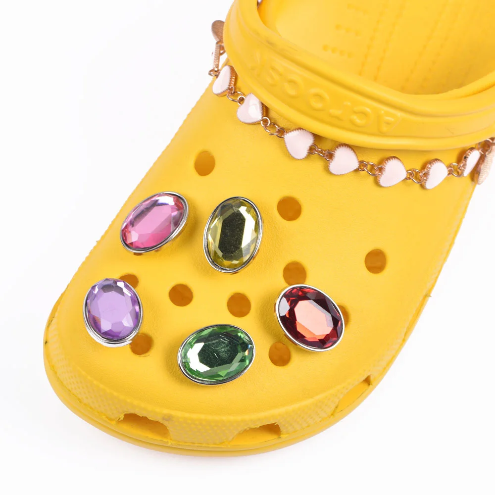 New Bling Colorful Rhinestone Shoes Decorations Square Circular Ellipse Shoe Charms Kid's Irregular Shiny Crystal Clog Charms