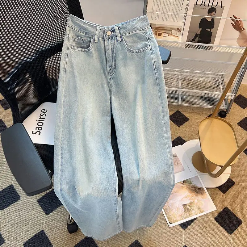 

Lady Casual Pants Female Multi Style Trousers Women Stylish Denim High Waisted Wide Leg Jeans Button Zipper Closure Pockets Cozy