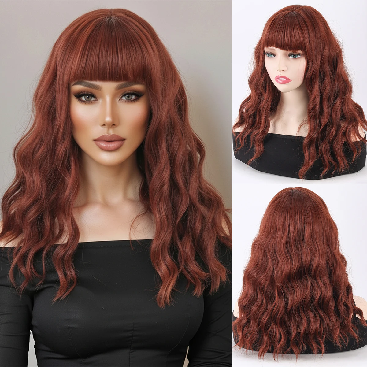 

Европейский и американский новый коричневый парик с длинными кудрявыми волосами, женский парик с воздушной челкой, натуральный пышный парик с повязкой на голову - парик из синтетического волокна