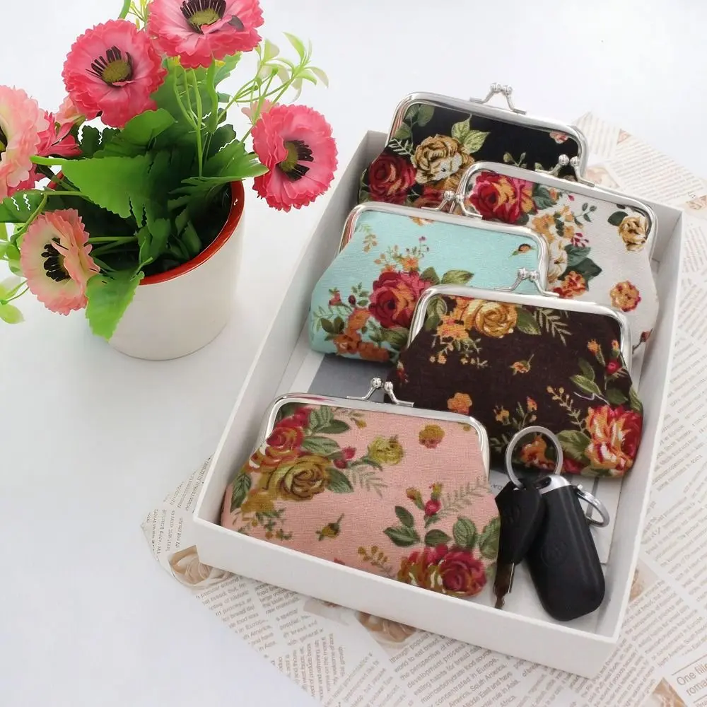 Elegant Flower Printed Coin Purse Vintage Canvas Wallet Coin Bag Women