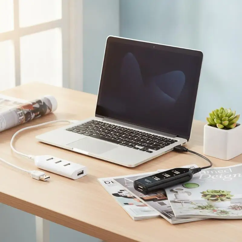 @*4 Port USB 2.0 Hub Splitter High Speed Data Transfer Adapter 1/2/3Pcs for Student Dorm Laptop Desktop Peripheral Use