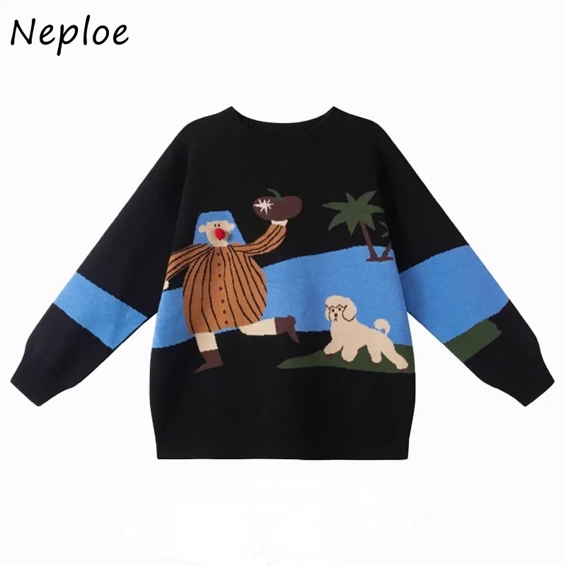 Neploe Vintage O-neck Loose Knitted Pullover 2024 Autumn New Lazy Sweater Mujer Y2k Long Sleeve Black Knitted Tops Women