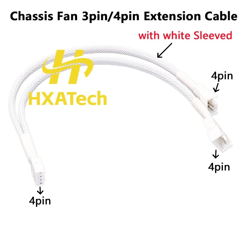 White Sleeved Chassis fan 3pin/4pin extension cable 4pin 1 to 2 4-pin PWM temperature control expand HUB for PC Computer