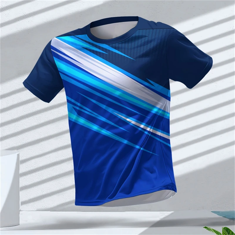 Fashion Geometric Graphic Training T Shirts For Men Summer Casual Running Football Gym T-shirts Loose Breathable Sports Tees