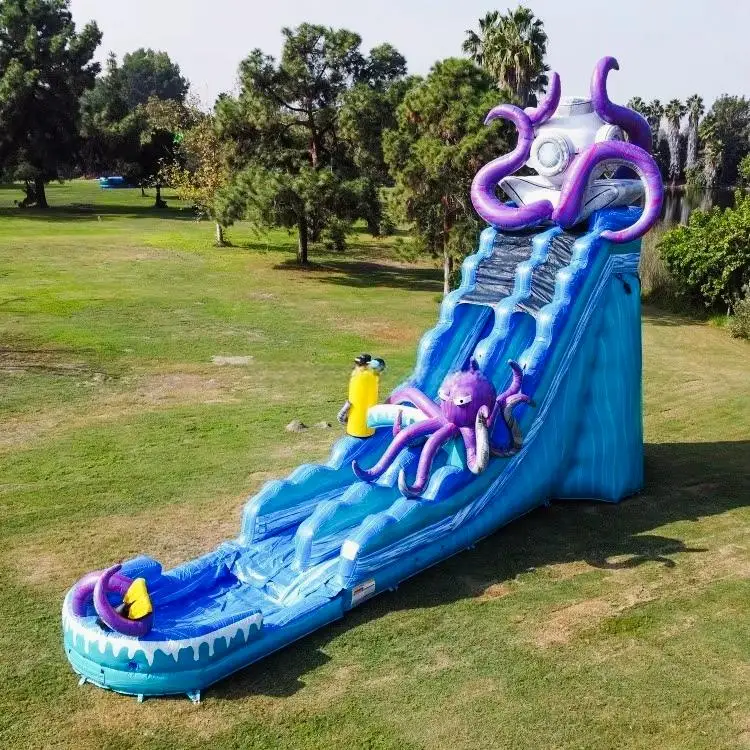 Giant Deep Sea Octopus Ocean Theme Inflatable Waterslide  Water Slide Castle with Splash Pool With Air Blower for Kids Adults