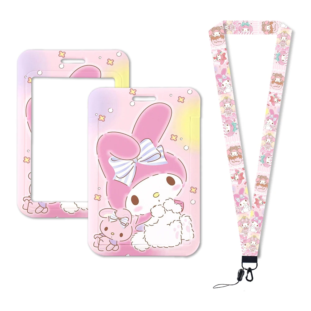 W Sanrio Melody Card Holder Student Lanyard PVC Multifunctional Waterproof and Degaussing Card Storage Protective Card Bag