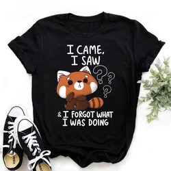 Cute Raccoon I Came I Saw T-shirts For Women Summer Tee Shirt Femme Casual Short Sleeve Round Neck Tops T-shirts