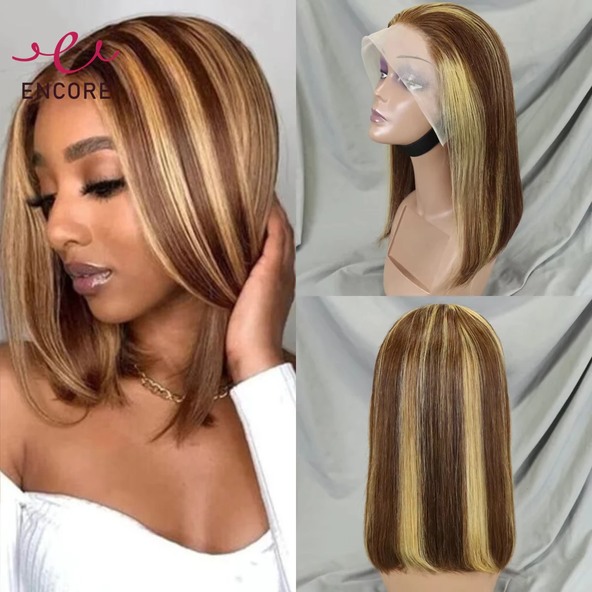 تسليط الضوء على أومبير 16 بوصة 200% الكثافة مستقيم بوب شعر مستعار شفاف 13x4 الدانتيل الباروكات الأمامية البرازيلي ريمي خصلات الشعر المستعار الإنسان للنساء