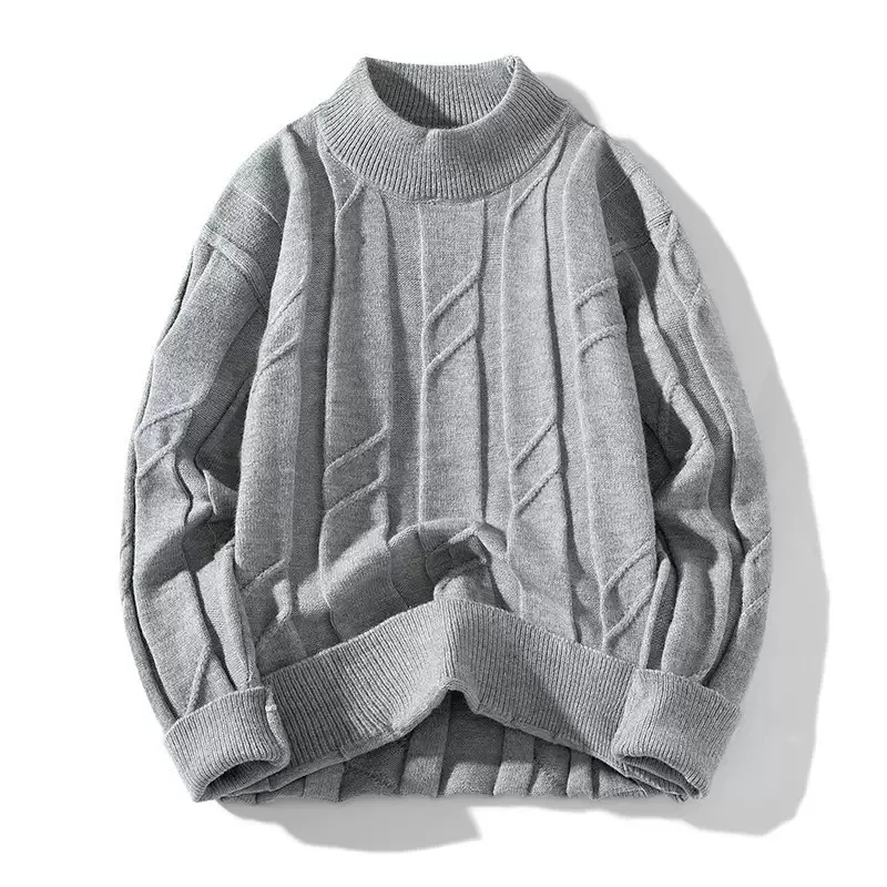 秋と冬の純粋な色の肥厚暖かいレトロセーターメンズカジュアルルーズ快適な大きいサイズ高品質ニットシャツ