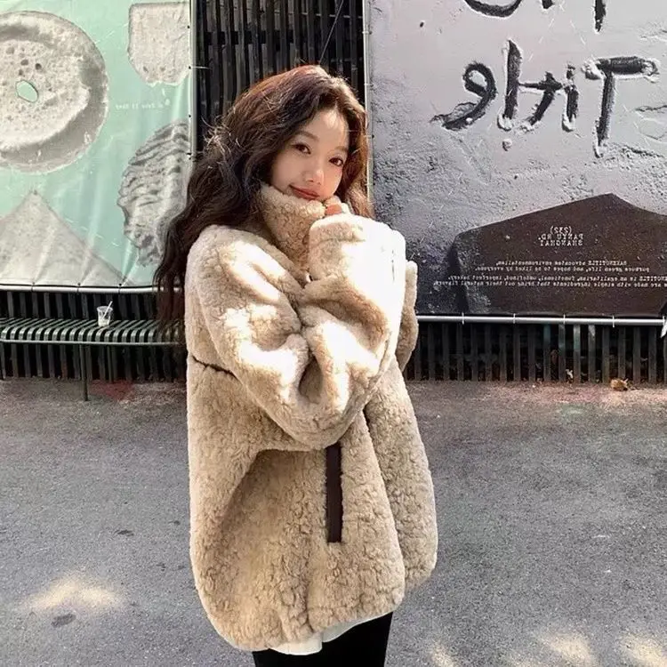 

Lamb Wool Jacket Dark Green Element Cargo Plain American Style Panelled Safari Hip Hop Boyfriend Button Sherpa Military Boy Vibe