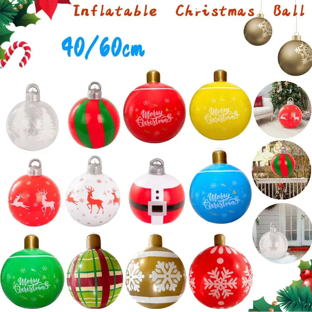 40/60cm PVC Inflatable Christmas Ball Outdoor Indoor Christmas Tree Decoration Ornaments Party Courtyard Home Xmas Decorations