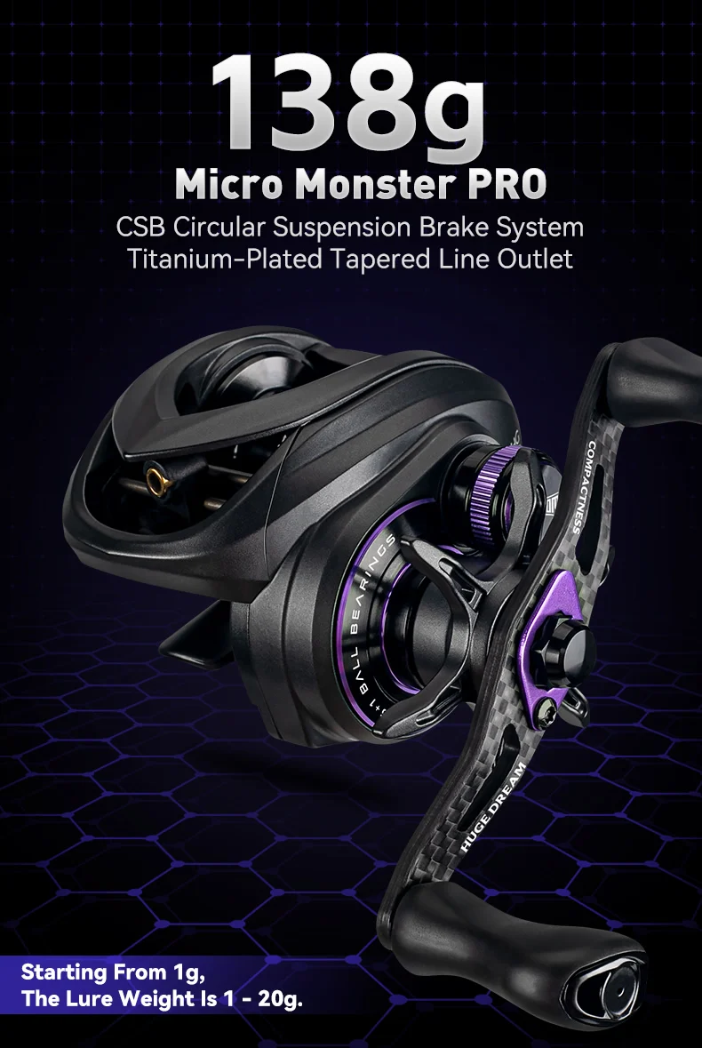 KINGDOM Micro Pro Baitcasting-Angelrolle 7,6:1 Übersetzungsverhältnis 4,6 kg maximale Bremskraft 138 g Gewicht Ultraleichtes Kohlenstoffmaterial Angelrolle – Detail 2