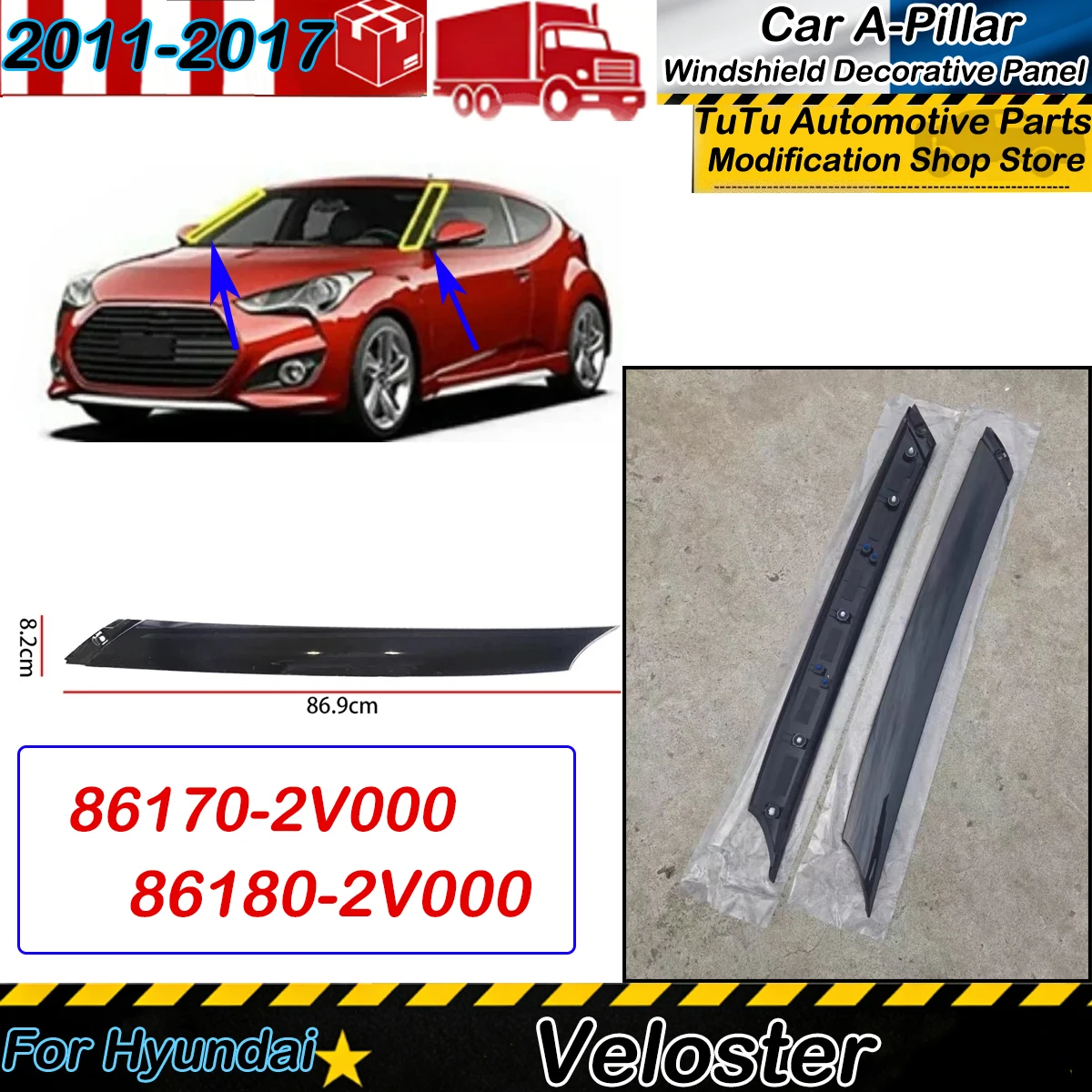 

Car Pillar Windshield Decorative Panel for Hyundai Veloster 2011-2017 86170-2V000 86180-2V000 Front Left Right Sides Parts Trim