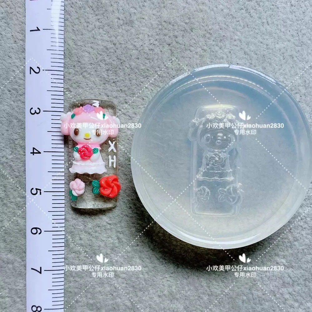 1Pcs Kawaii Sanrio Mymelody Pure Handmade Silica Gel Nail Mold Finished Accessories Princess Dress 3D Stereo Carve Nail Mold