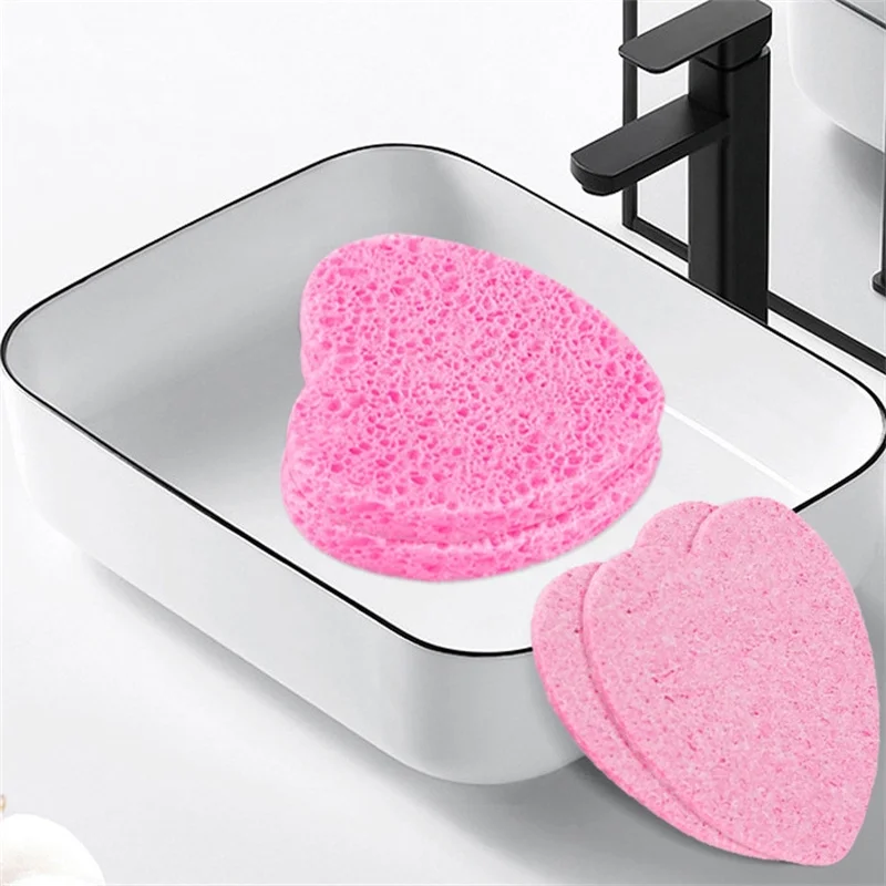 10/20/50PCS Heart Shape Reusable Facial Sponges Pad Compressed Natural Facial Cleansing Pads Exfoliating For Cleansing