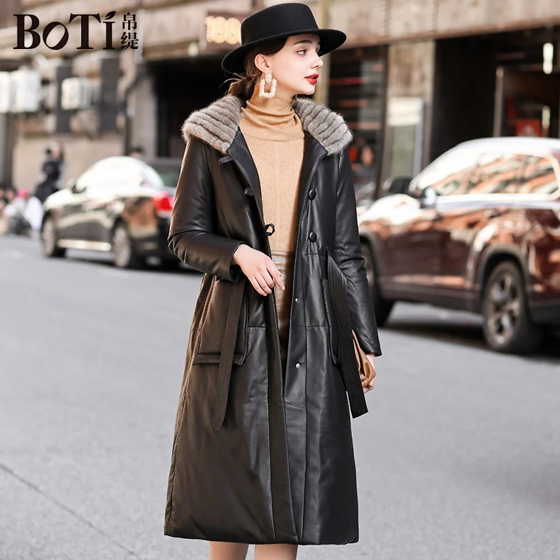 Chinese Bati New Style Genuine Leather Down Coat Women's Mid length 2022 Winter Preferred Mink Fur Hooded Large Leather Coat