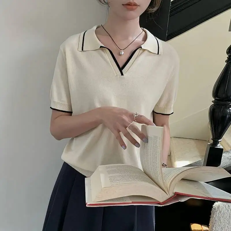 

Ytfidio 100% хлопок женский воротник-поло контрастного цвета дизайнерская женская одежда больших размеров 246