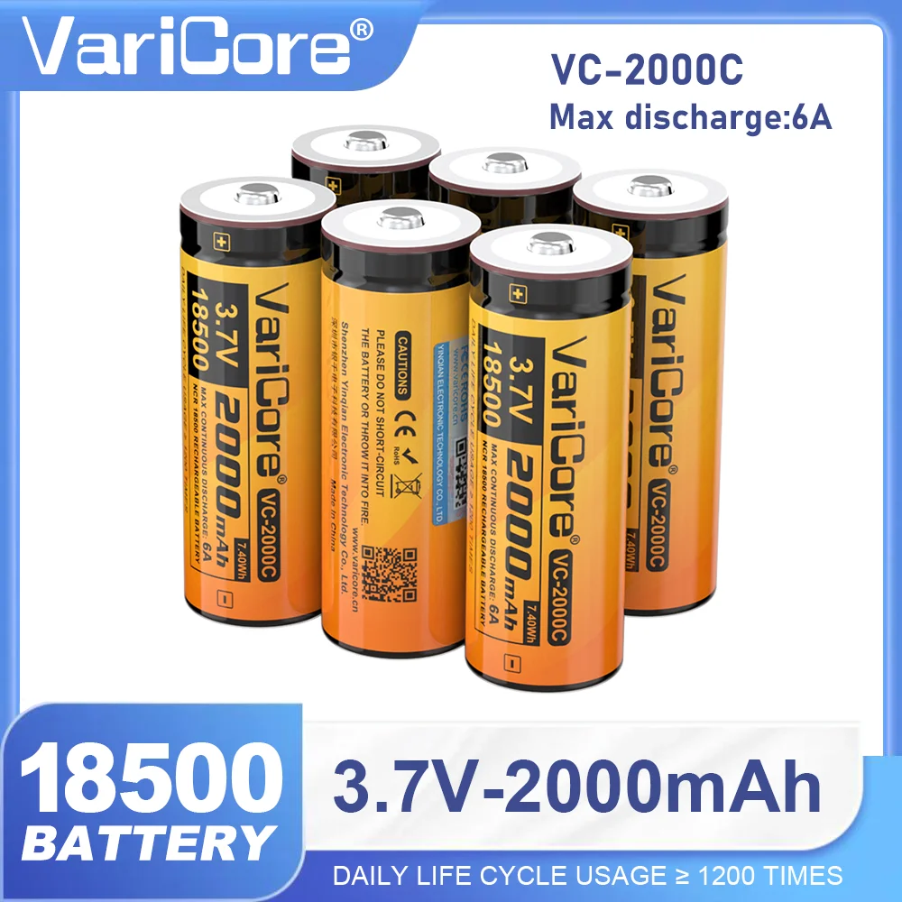 1-60 Uds VariCore 18500 2000mAh con punta 3,7 V batería recargable batería de iones de litio Recarregavel para linterna seco DIY níquel