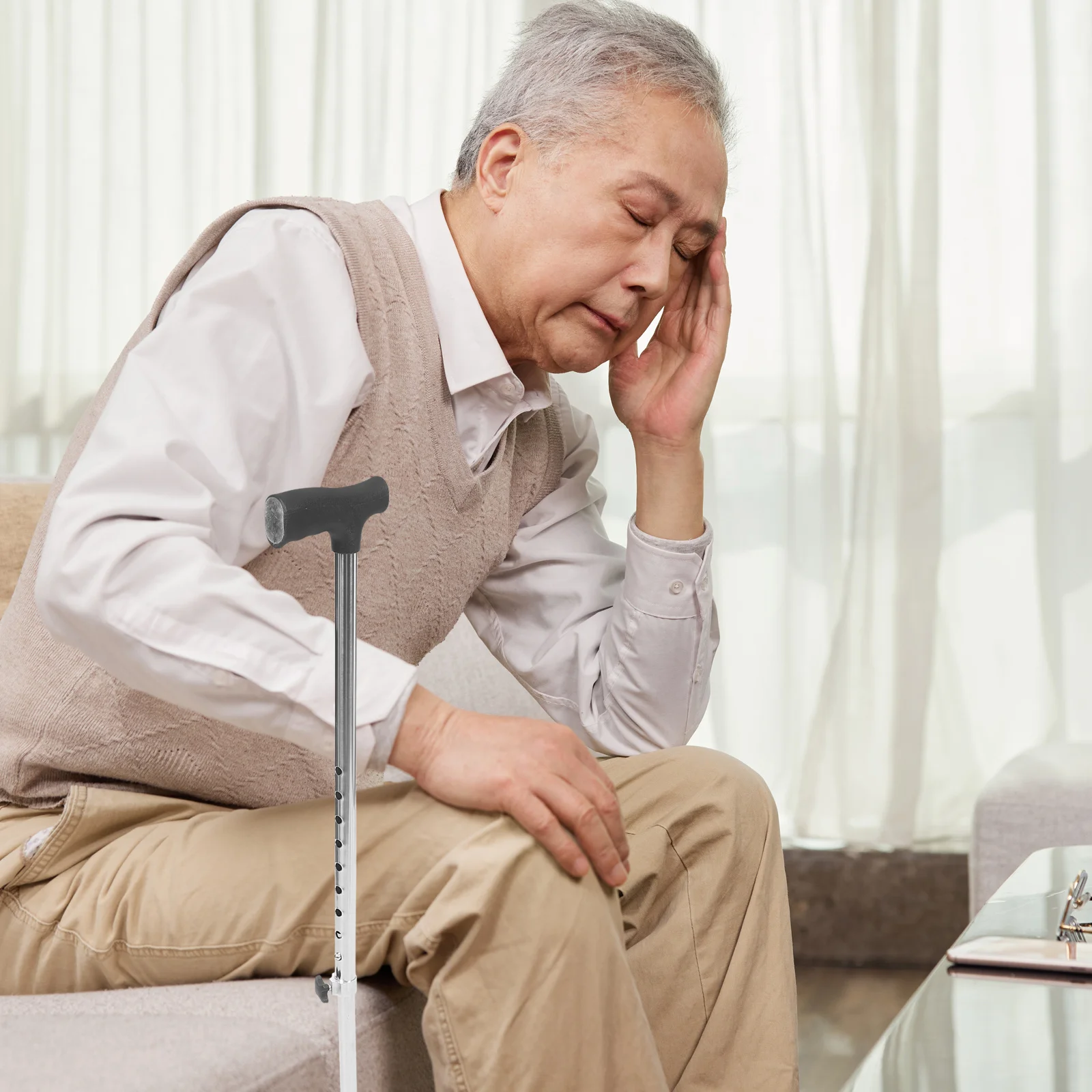 

Adjustable Four-Legged Walking Cane Rubber Stainless Steel Nonslip Bottom For Elderly Outdoor Hiking Trekking Senior