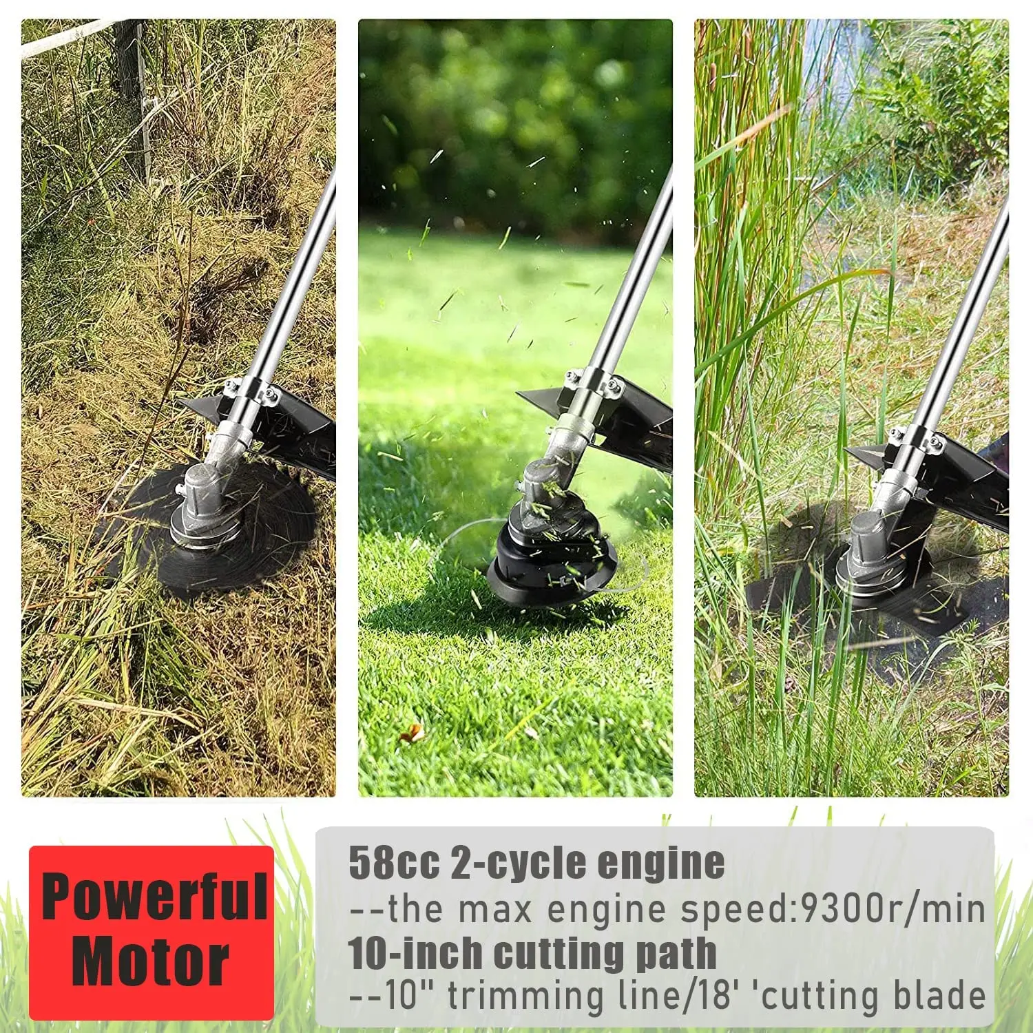 58CC Weed Wacker Gas Powered 2-Cycle Gas Weed Eater 4 in 1 Brush Cutter 18-Inch Straight Shaft Cordless String Trimmer