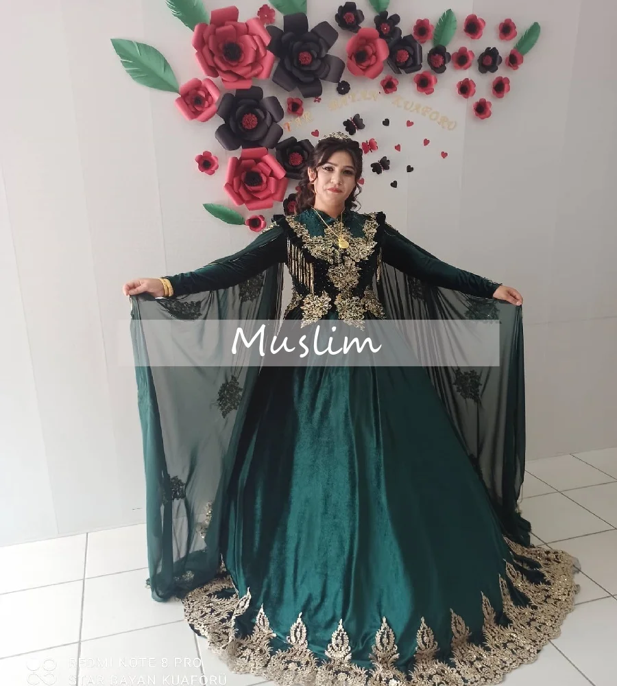 

Gorgeous Green Moroccan Wedding Dress With Gold Lace Ottoman Muslim Turkish Bridal Dress 2025 Beaded Abaya Bride PartyCustomized
