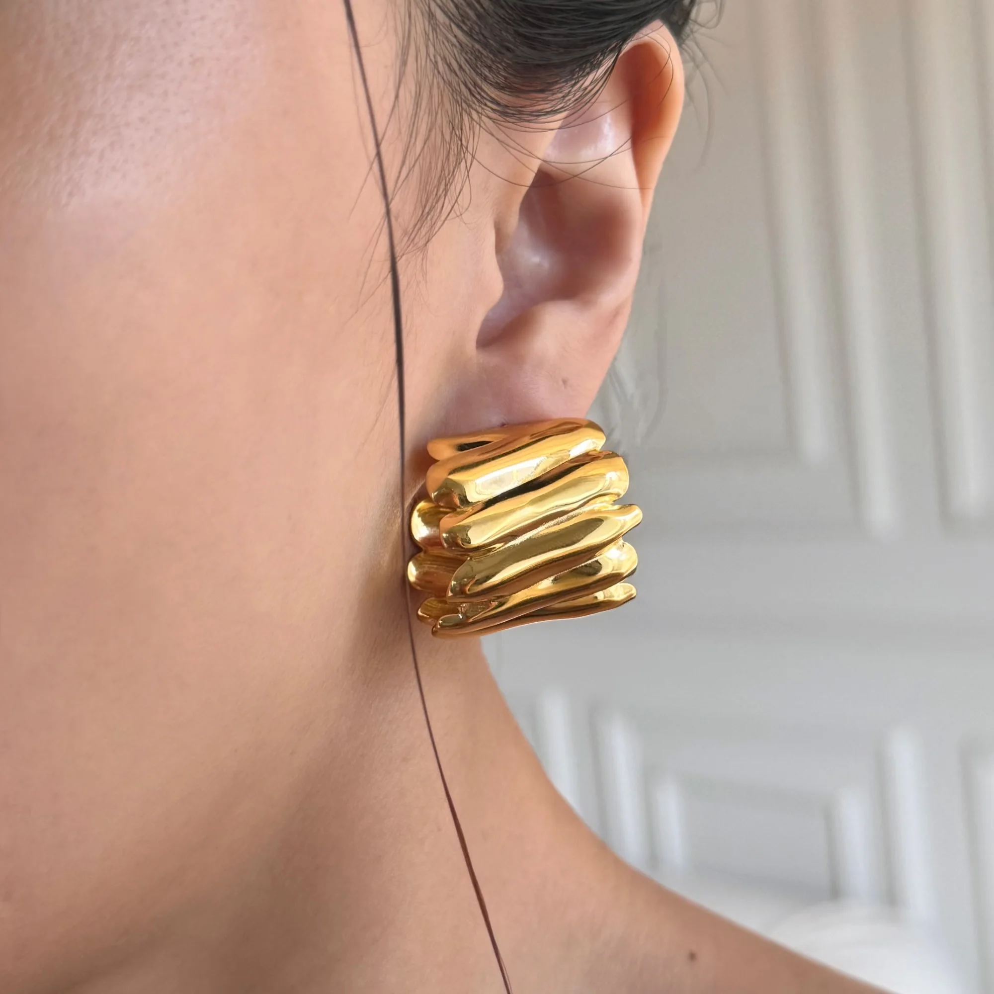 

DASEIN New Hyperbole Gypsy Irregular Stripes Drop Earrings 18k Gold Plated Hypoallergenic Stainless Steel Jewelry Gifts