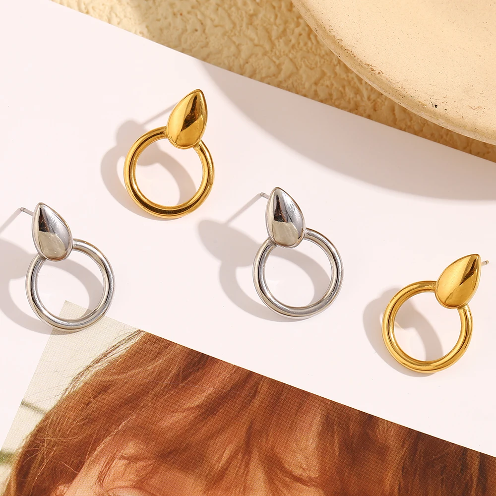 La. Muses Water Drop Ring Splicing Stainless Steel Women's Hoop Earrings 18KPVD Gold Plated Fashion Waterproof Jewelry Gifts