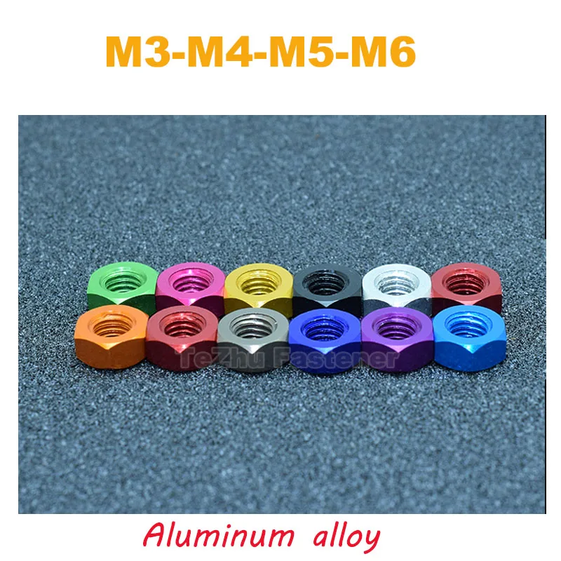 5/10pcs Hex Nut M3 M4 M5 M6 Colourful Aluminum Alloy Hexagon Nut Lock Nuts for FPV RC DIN 934 Anodizing - 11 Colors