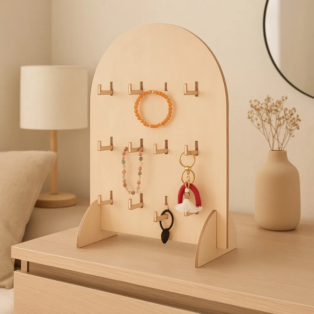 

Wooden Earring Display Rack Detachable 3 Layers Jewelry Storage Rack Arch Hook Style Ring Holder Activity Display
