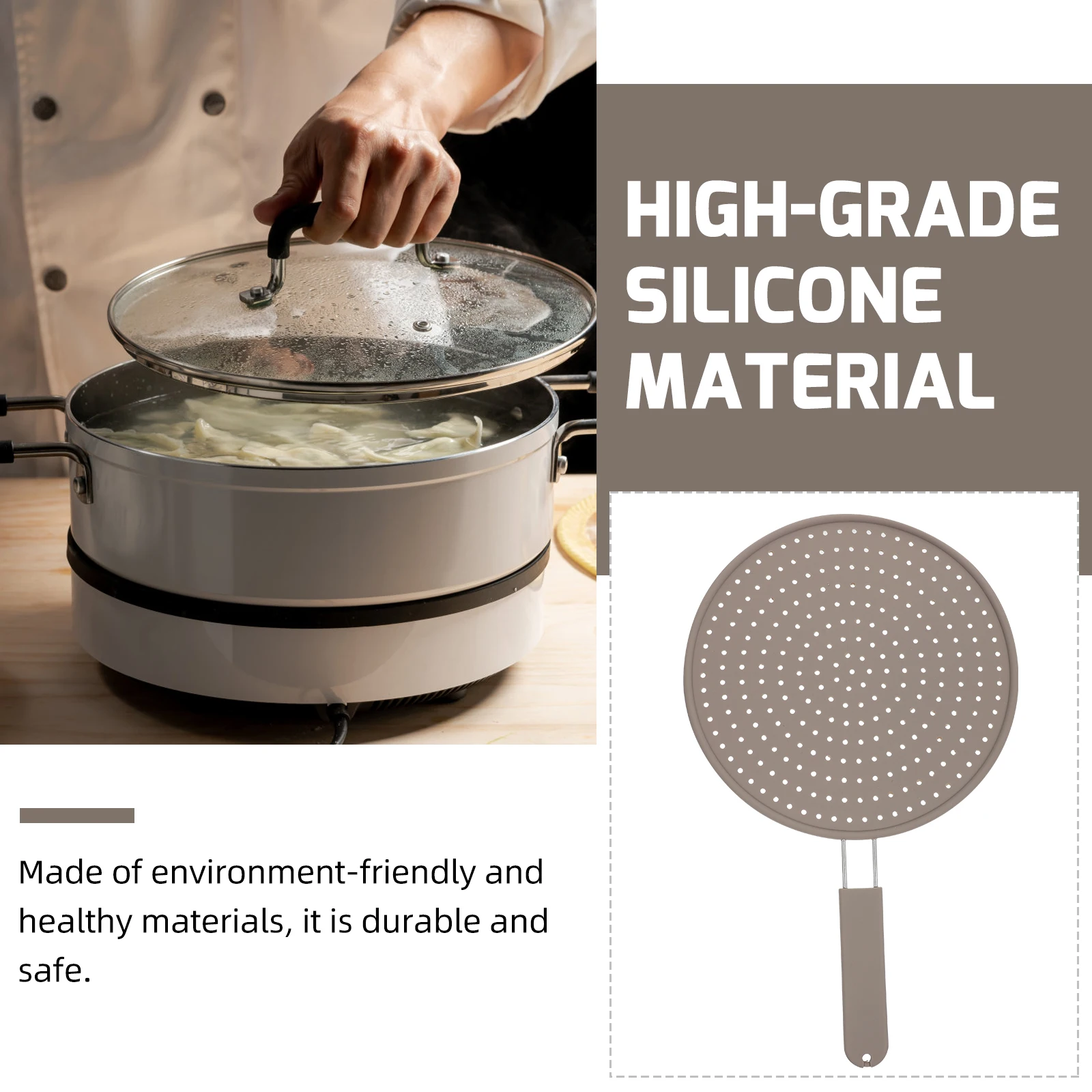 

Anti-splash Lid Screen Pan Cover Splatter Guards for Frying Silicone Coated Pot Grey
