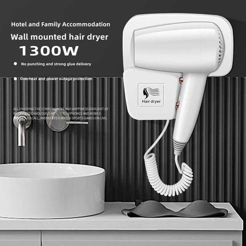 

Professional Hotel Hair Dryer Wall Mounted Hotel Bathroom High Wind Negative Ion Hair Protection Non Perforated Hair Dryer