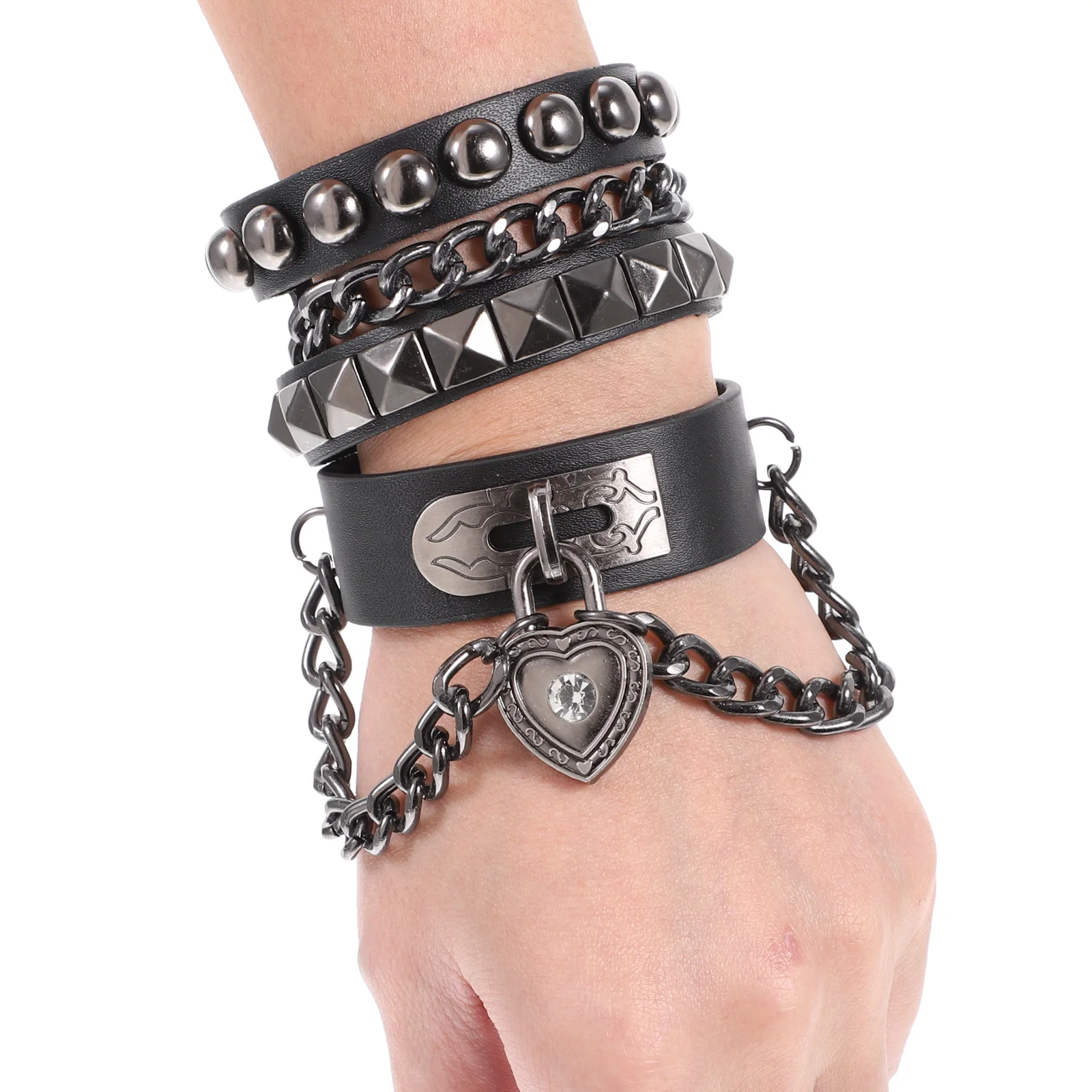 

Cuff Bracelet Multi-Layer Rivet Punk Gothic Wristband For Men Women, Layered Bracelets Aesthetic Steampunk Jewelry
