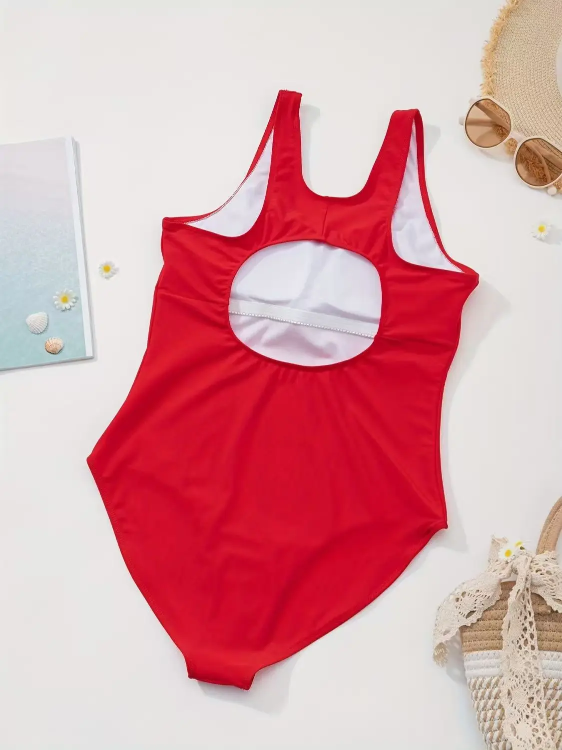 Red One Piece Swimsuit for Women, Hollow Out Backless Bathing Suit, Quick Dry Sports Swimwear, Tummy Control Monokini for Beach