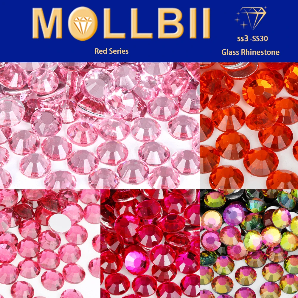 

MollBii Red Series SS3-SS30 Super Glitter Crystal Strass Non Hotfix Rhinestone Flatback Stones Nail Art Decoration Rhinestones