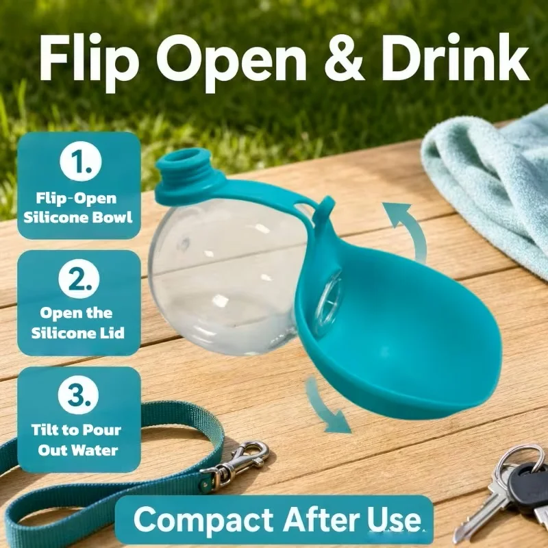 2-in-1 Foldable Pet Water Bottle, Leak-Proof Portable Water Feeder with Collapsible Bowl for Dog Cat Walking