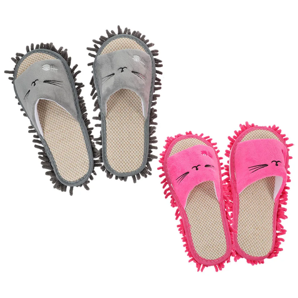 

2Pairs Cartoon Mop Slippers Wear-Resistant Household Floor Cleaning Slippers Practical Mop Shoes Home Cleaning Tools